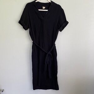 Magaschoni Women’s Black Midi Dress with belt 100% Organic cotton Size Small